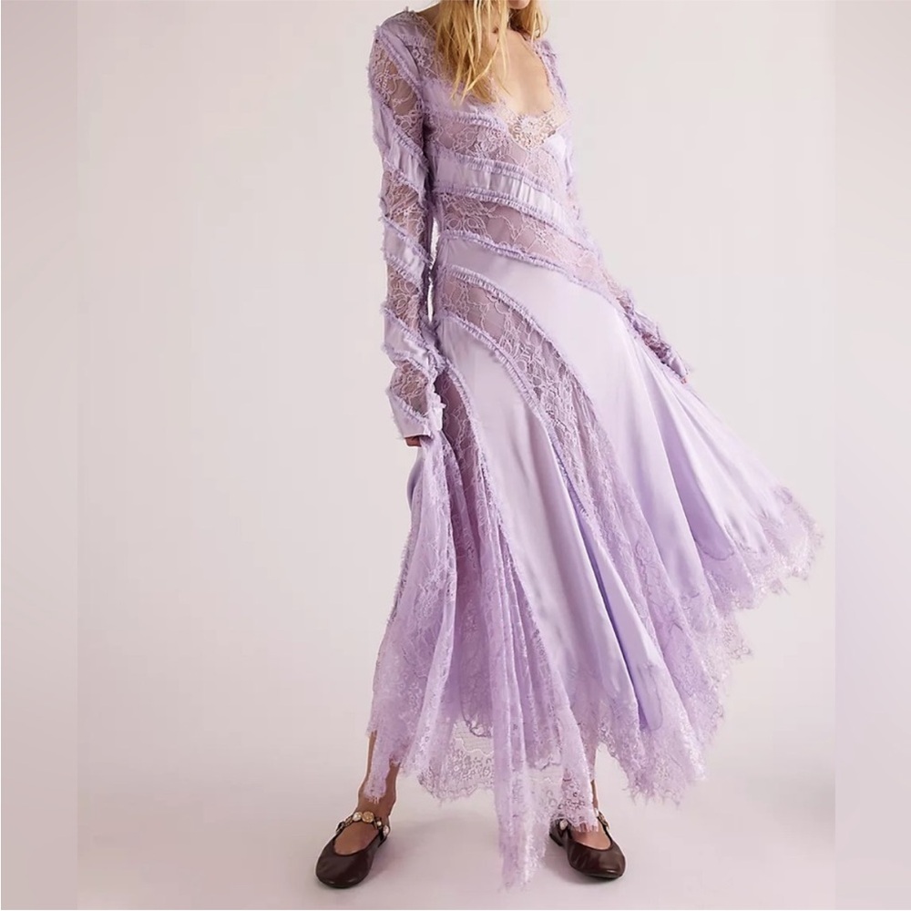 Free People Lavender Long Sleeve Lace Dress (Talia lace maxi dress)